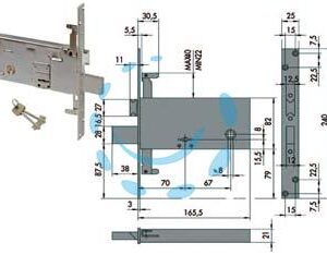 SERRATURA TRIPLICE DA INFILARE PER FASCE DOPPIA MAPPA MM.82 H 57318 - mm.70 (57318730) - Marca CISA - Cod: 64545
