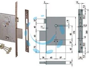 SERRATURA DA INFILARE DOPPIA MAPPA CON SCROCCO 57250 - mm.60 (57250600) - Marca CISA - Cod: 64521