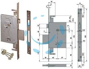 SERRATURA TRIPLICE DA INFILARE DOPPIA MAPPA CON SCROCCO 57255 - mm.60 (57255600) - Marca CISA - Cod: 64538