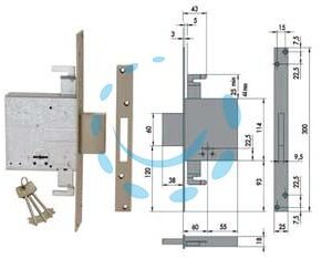 SERRATURA TRIPLICE DA INFILARE DOPPIA MAPPA 57015 - mm.60 (57015600) - Marca CISA - Cod: 64514