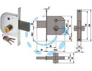 SERRATURA INFILARE PER CANCELLI CON QUADRO CATENACCIO E SCROCCO 42310 - mm.50 (42310500) - Marca CISA - Cod: 65436