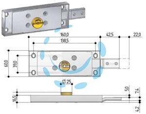 SERRATURA SERRANDA LATERALE CILINDRO FISSO DOPPIA MAPPA - DX (8632.401) - Marca PREFER - Cod: 76517