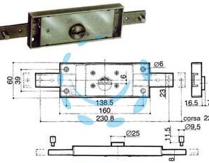 SERRATURA SERRANDA CENTRALE CILINDRO FISSO DOPPIA MAPPA 8601 - (8601.001) - Marca PREFER - Cod: 76500