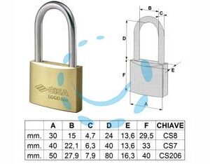 LUCCHETTO LOGO OTTONE ARCO LUNGO 21011 - mm.30 (art.21011300) - Marca CISA - Cod: 6521