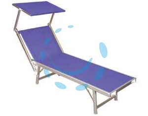 LETTINO ALLUMINIO PIEGH. PESANTE CON PARASOLE TESSUTO TEXILENE BLU - cm.61x184x38/100h. con viti inox - Marca VETTE - Cod: 182010