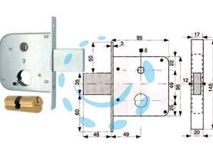 SERRATURA INFILARE CANCELLI CATENACCIO E SCR. + QUADRO CIL. TONDO 134 - mm.50 (134 50 0) - Marca MG - Cod: 50777