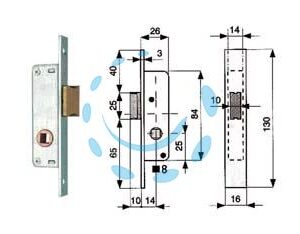 SERRATURA DA INFILARE PER MONTANTI SOLO SCROCCO 901 - mm.14 (901.14.1) - Marca MG - Cod: 52276