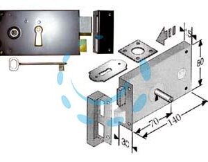 SERRATURA DA APPLICARE PER CANTINE 187 - mm.70 lunghezza mm.140 DX - Marca BONAITI - Cod: 64224