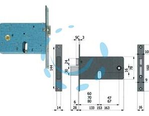 SERRATURA DA INFILARE PER FASCE CATENACCIO E SCROCCO MM.78 H 870 - mm.60 interasse mm.47 (370) - Marca OMEC - Cod: 110426