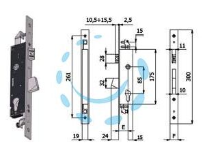 SERRATURA TRIPLICE INFIL. PER MONTANTI CATENACCIO E SCROCCO 1410 - mm.25 interasse mm.85 (1410.25.25) - Marca OMEC - Cod: 112420