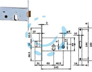 SERRATURA DA INFILARE PER FASCE CATENACCIO E SCROCCO MM.64 H 710 - mm.60 (7106010) - Marca ISEO - Cod: 171663