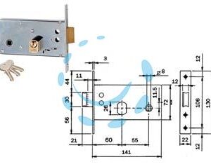 SERRATURA DA INFILARE PER FASCE CATENACCIO E SCROCCO MM.72 H 725 - mm.60 (725600) - Marca ISEO - Cod: 171694