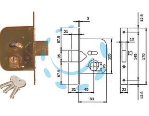 SERRATURA DA INFILARE PER CANCELLI CATENACCIO E SCR. CON NOTTOLINO 604 - mm.45 (604450) - Marca ISEO - Cod: 171717