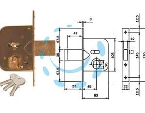 SERRATURA DA INFILARE PER CANCELLI CATEN. PROL. E SCR. CON NOTTOL. 604 - mm.45 (604451) - Marca ISEO - Cod: 171724