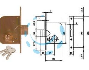 SERRATURA DA INFILARE PER CANCELLI SOLO CATENACCIO 601 - mm.45 (601450) - Marca ISEO - Cod: 171731