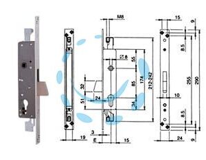 SERRATURA TRIPL. INFILARE MONTANTI E PERSIANE SOLO CATEN. C/QUADRO 783 - mm.25 (783380254) - Marca ISEO - Cod: 171793