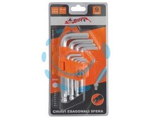 CHIAVI MASCHIO ESAGONALI BALL POINT TIPO CORTO CROMO VANADIO SR. 9 PZ. - Marca ALTE - Cod: 172899