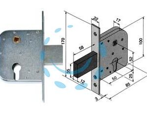 SERRATURA DA INFILARE PER CANCELLI CON QUADRO CATENACCIO E SCROCCO 070 - mm.50 con catenaccio da mm.58 (07050000) - Marca WELKA - Cod: 194907