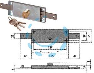 SERRATURA SERRANDA CENTRALE CILINDRO FISSO TONDO 41510 - mm.155x15x55h. (41510780) - Marca CISA - Cod: 200967