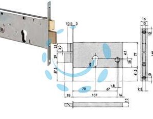 SERRATURA DA INFILARE PER FASCE CATENACCIO E SCROCCO MM.77 H 44360 - mm.70 (44360700) - Marca CISA - Cod: 201582