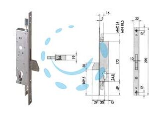 SERRATURA TRIPLICE DA INFILARE PER MONTANTI SOLO CATENACCIO 46220 - mm.25 (46220250) - Marca CISA - Cod: 201698