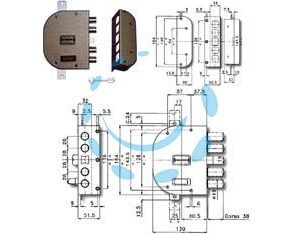 SERRATURA TRIPLICE DA APPLICARE CON SCROCCO DOPPIA MAPPA 2250 - mm.60 DX (2250-01) - Marca CR - Cod: 214032