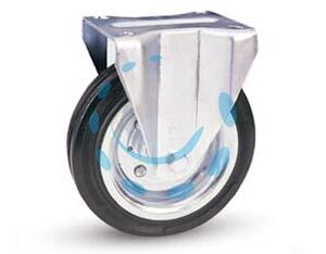 RUOTE INDUSTRIALI IN GOMMA CON PIASTRA FISSA "80A" - ø mm.80x25 piastra mm.100x85 - 108h. port. Kg.50 - Marca AVO - Cod: 218757