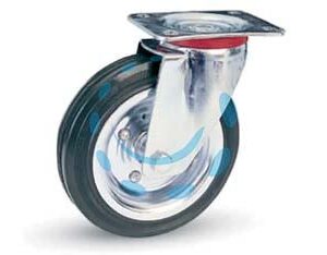 RUOTE INDUSTRIALI IN GOMMA CON PIASTRA GIREVOLE "80SE" - ø mm.125x37 piastra mm.98x85 - 155h. p. Kg.100 - Marca AVO - Cod: 218955