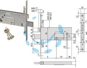 SERRATURA TRIPLICE DA INFILARE PER FASCE DOPPIA MAPPA MM.78 H 57357 - mm.90 (57357900) - Marca CISA - Cod: 244534