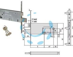 SERRATURA DA INFILARE PER FASCE DOPPIA MAPPA MM.78 H 57352 - mm.90 (57352900) - Marca CISA - Cod: 244541