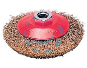 SPAZZOLA CIRCOLARE CONICA FILI ACCIAIO PER SMERIGLIATRICE EXTRA - ø mm.100 foro filettato 14 MA - Marca EXCEL - Cod: 256148
