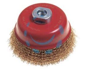 SPAZZOLA A TAZZA FILI ACCIAIO PER SMERIGLIATRICE EXTRA - ø mm.65 foro filettato 14 MA - Marca EXCEL - Cod: 256186