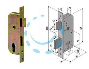 SERRATURA DA INFILARE PER CANCELLI 2 MANDATE E SCR. CIL. SAGOMATO 061 - mm.30 con catenaccio mm.25 (06130000) - Marca WELKA - Cod: 259354