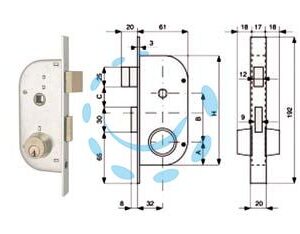 SERRATURA INFIL. CANCELLI 2 MAND. E SCR. SEP. + QUADRO CIL. FISSI 147 - mm.32 (147.32.0) - Marca MG - Cod: 284080