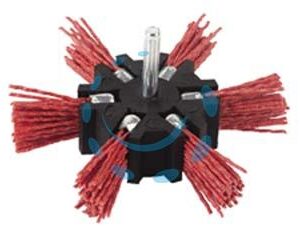 SPAZZOLA A VENTAGLIO IN NYLON ABRASIVO ARANCIO - ø mm.100 codolo mm.6 grana 80 PG 497.55 - Marca PG - Cod: 307307