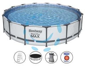 PISCINA STEEL PRO MAX TONDA TELAIO PORTANTE CM.457X107H. - kg.57,2 -lt.14.970 -filtro cartuccia (art.56488) - Marca BESTWAY - Cod: 315630