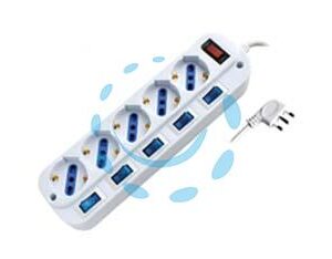 MULTIPRESA 5 POSTI CON SCHUKO CON INTERRUTTORE GENERALE + 5 BIPASSO - Marca SYNTESY - Cod: 318877