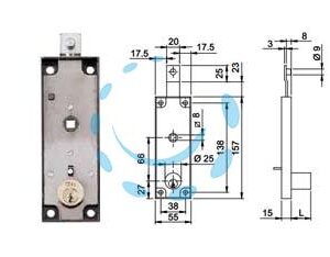 SERRATURA PER SERRANDE BASCULANTI CILNDRO FISSO QUADRO MANIGLIA 643 - mm.157x15x55h. (643150) - Marca ISEO - Cod: 351317
