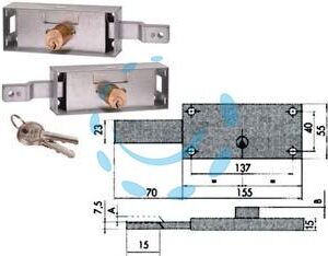 COPPIA SERRATURE SERRANDA LATERALE CILINDRO FISSO TONDO 41526 - mm.155x15x55h. (41526780) - Marca CISA - Cod: 358057