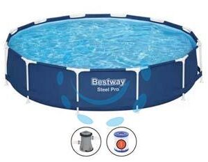 PISCINA STEEL PRO TONDA TELAIO PORTANTE CM.366X76H. - kg.22,7 - lt.6.473 -filtro cartuccia (art.56681) - Marca BESTWAY - Cod: 379854