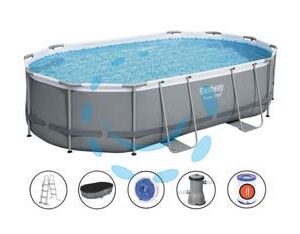 PISCINA POWER STEEL OVALE TELAIO PORTANTE CM.488X305X107H. - kg.67,2- lt.10.949 - filtro cartuccia(art.56448) - Marca BESTWAY - Cod: 379892
