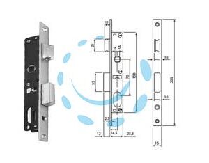 SERRATURA DA INFILARE PER MONTANTI CIL. OVALE CATEN. E SCROCCO N92000 - mm.14,5 (N9200015080) - Marca CORNI - Cod: 381185