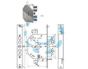 SERRATURA TRIPLICE APPLICARE C/SCROCCO CIL. EUROP. BLIND. 2155PEN N/FL - mm.60 DX (2155PEN-01N/FL) - Marca CR - Cod: 384094