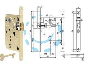 SERRATURA A BUSSOLA CENTRO SOLO SCROCCO BORDO TONDO OTTONATO - mm.50 bordo acciaio ottonato (1010.50.03) - Marca AGB - Cod: 385640