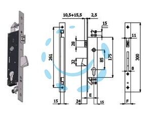 SERRATURA TRIPLICE INFIL. PER MONTANTI CATENACCIO E SCROCCO 1410S - mm.25 interasse mm.85 (1410S.25.25) - Marca OMEC - Cod: 394741