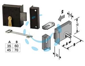 SERRATURA DA APPLICARE PER CANTINE 188 - mm.35 lunghezza mm.60 DX - Marca BONAITI - Cod: 413688
