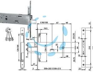 SERRATURA TRIPLICE DA INFILARE DOPPIA MAPPA PER FASCE MM.64 H 96311 - mm.90 (963110902) - Marca ISEO - Cod: 419550