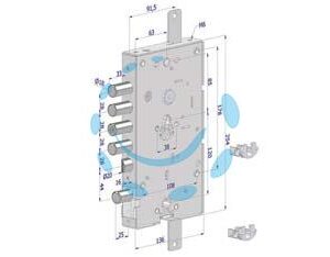 SERRATURA TRIPLICE P/PORTE BLINDATE CILINDRO EUROPEO REVERSIBILE 268 - mm.63 (2681SCR0328CXX) - Marca SECUREMME - Cod: 430210