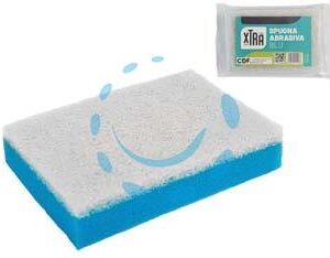 SPUGNA ABRASIVA DOPPIA BLU CON FIBRA BIANCA - cm.11,5x7,5x2,5 - Marca XTRA - Cod: 460217
