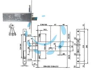 ELETTROSERRATURA TRIPLICE DA INFILARE PER FASCIA D/MAPPA MM.64 H 96391 - mm.90 (963910902) - Marca ISEO - Cod: 475631